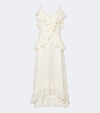 Ruffled lace-trimmed silk-blend midi dress | Xu Zhi