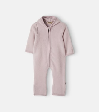 Baby hooded wool fleece onesie | Wheat