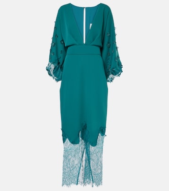 Lace-trimmed draped midi dress | Costarellos