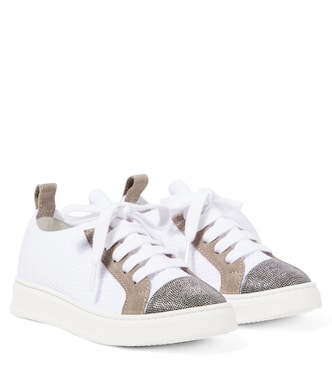 Verzierte Sneakers aus Canvas mit Leder | Brunello Cucinelli Kids