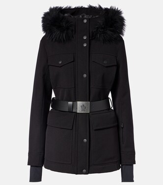Linotte hooded shearling-trimmed ski jacket | Moncler Grenoble