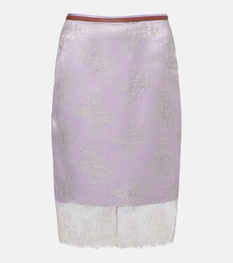 Embroidered leather-trimmed lace midi skirt | Jacques Wei