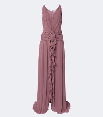 Floral-appliqué ruffled georgette gown | Blumarine