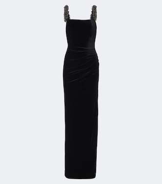 垂褶缀饰天鹅绒长礼服 | Self-Portrait