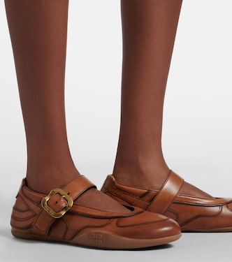 Gymnasium leather Mary Jane flats in brown - Miu Miu | Mytheresa