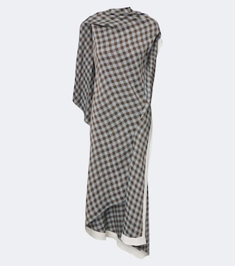 Gingham asymmetric crêpe midi dress | Loewe