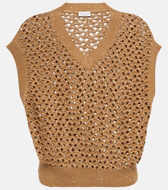 Open-knit cotton, linen and silk top | Brunello Cucinelli