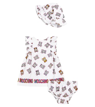 Baby cotton dress, bloomers and hat set | Moschino Kids