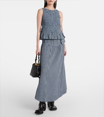 Gingham high-rise cotton-blend maxi skirt in blue - Ganni | Mytheresa