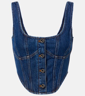 Cropped-Top aus Denim mit Kristallen | Self-Portrait