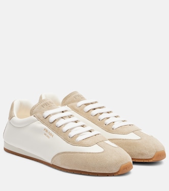 Suede-trimmed leather sneakers | Prada