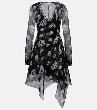 Skull asymmetric silk chiffon wrap dress | McQueen