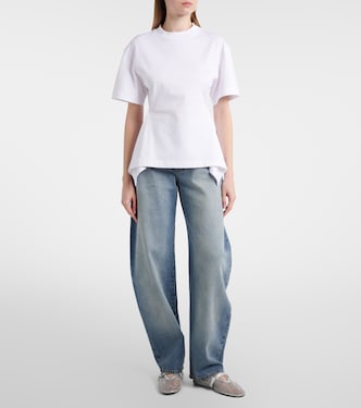 Draped cotton jersey T-shirt in white - Alaia | Mytheresa