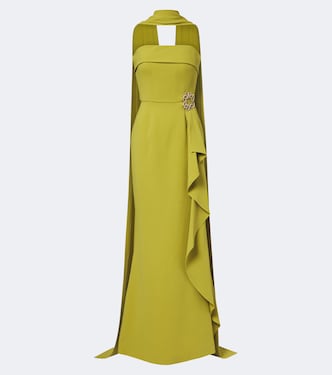 Scarf-detail embellished draped cady gown  | Elie Saab