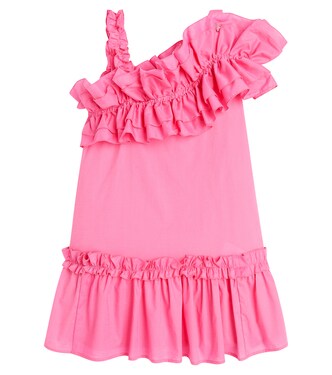 Ruffled asymmetric cotton dress | Monnalisa
