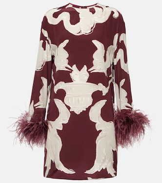Printed feather-trimmed silk minidress | Valentino