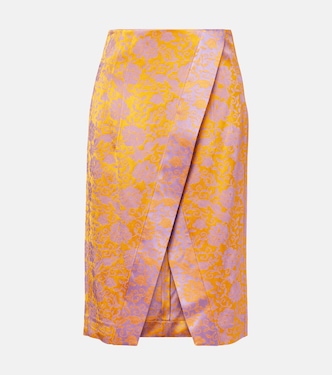 Floral satin jacquard midi skirt | Dries Van Noten