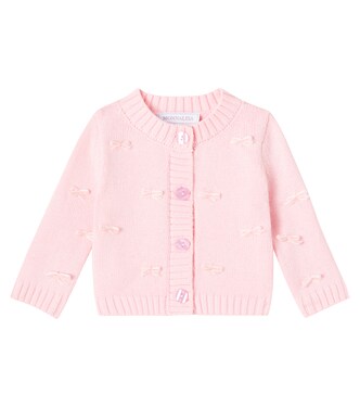Baby bow-detail cotton and wool cardigan | Monnalisa