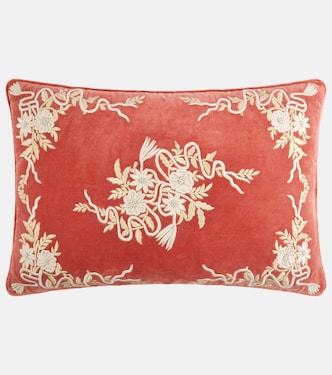 Embroidered cotton velvet cushion | Les-Ottomans