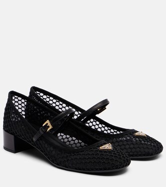 Leather-trimmed mesh Mary Jane pumps | Prada