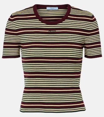 Striped cotton-blend T-shirt | Prada