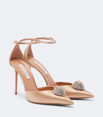Drop embellished satin slingback pumps | Aquazzura