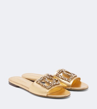 DG embellished metallic leather slides | Dolce&Gabbana