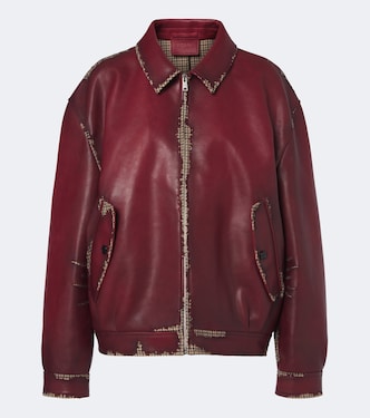 Distressed houndstooth leather jacket | Prada
