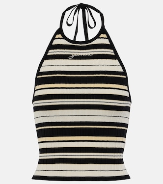 Logo ribbed-knit halterneck top | Ganni