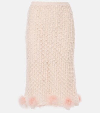 Feather-trimmed mohair and wool-blend midi skirt | Blumarine