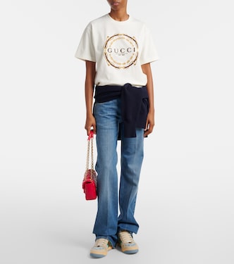 Logo embroidered cotton jersey T-shirt in white - Gucci | Mytheresa