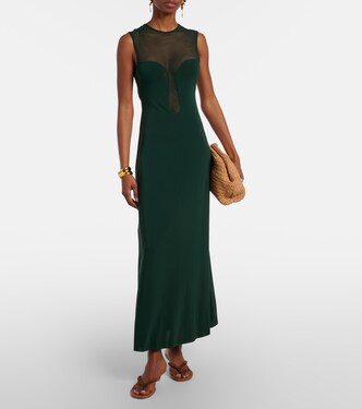 Scene mesh-trimmed jersey maxi dress in green - Eres | Mytheresa