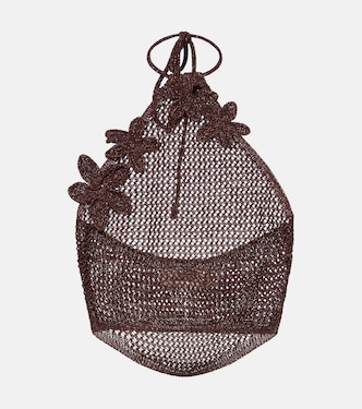 Cori open-knit halterneck lamé crop top | Bananhot