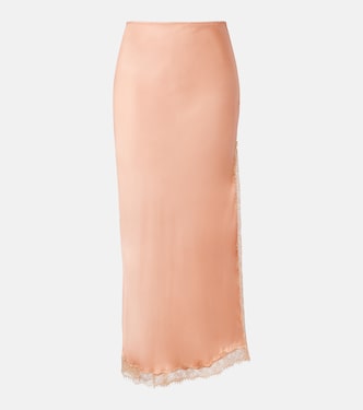 Lace-trimmed satin midi skirt | Poupette St Barth
