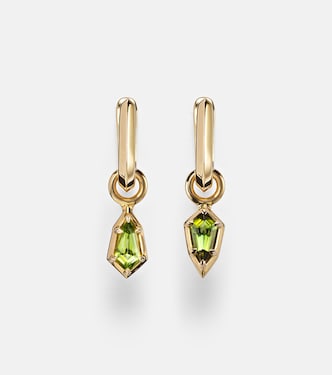 Knife Edge Shield 14kt gold hoop earrings with green tourmaline | Stone and Strand