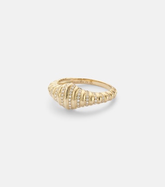 Anillo Chevalière Nano de oro de 9 ct con diamantes | Yvonne Léon