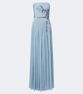Lenina Lurex® georgette bustier gown | Costarellos