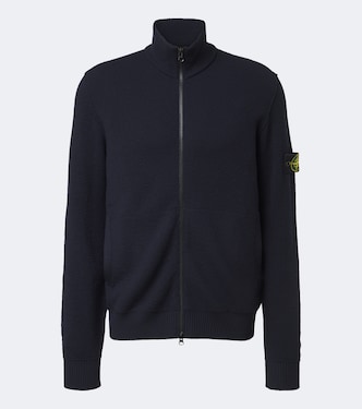 Compass badge virgin wool zip-up cardigan | Stone Island