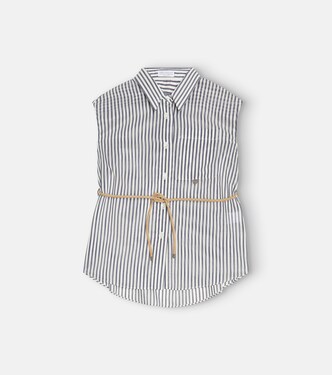 Cotton and silk-blend striped shirt | Brunello Cucinelli Kids