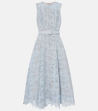 Vestido midi de encaje floral con cinturón | Oscar de la Renta