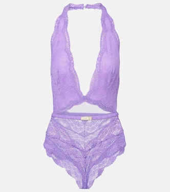 蕾丝薄纱连体紧身衣 | Gucci