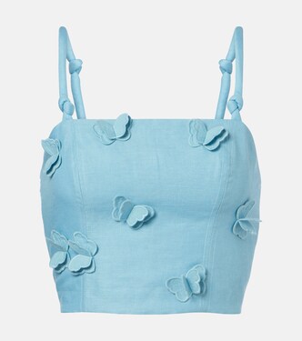 Patch-appliqué linen crop top | Farm Rio