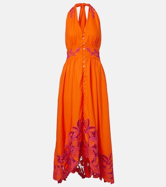 Broderie anglaise linen-blend halterneck midi dress | Farm Rio
