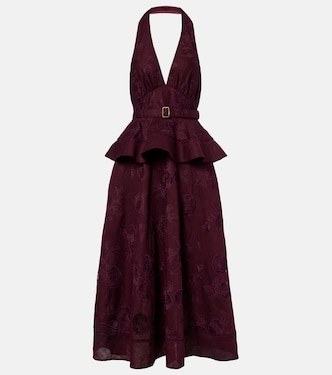 Broderie anglaise cotton and linen midi dress | Self-Portrait