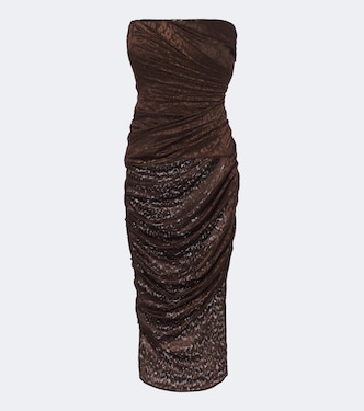 Leopard-print ruched lace midi dress | Alex Perry