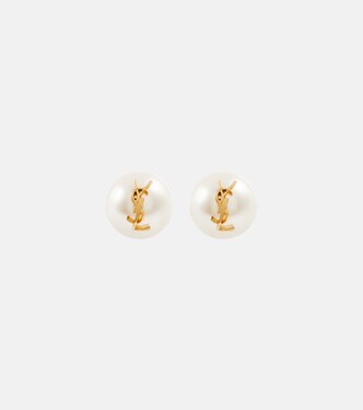 Logo faux pearl stud earrings | Saint Laurent