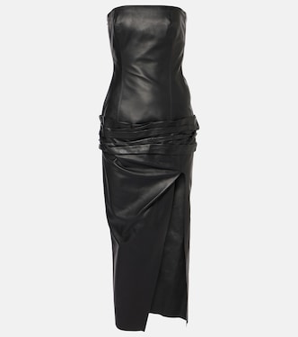 Draped strapless leather midi dress | The Attico