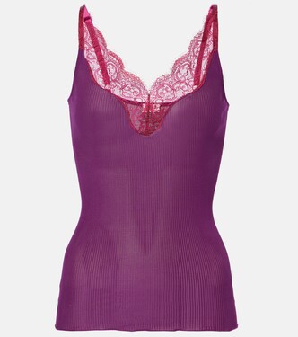 Lace-trimmed silk tank top | Saint Laurent