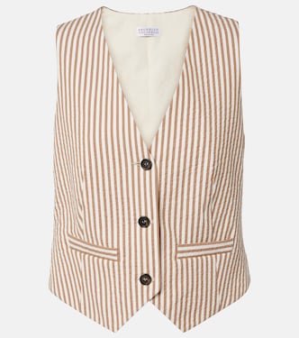 Striped cotton-blend vest | Brunello Cucinelli