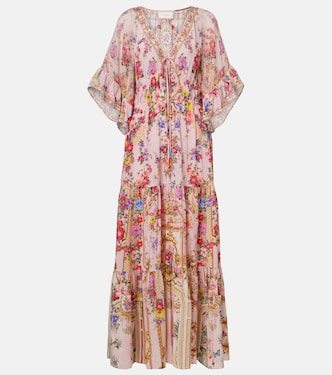 Vestido largo de seda floral adornado | Camilla
